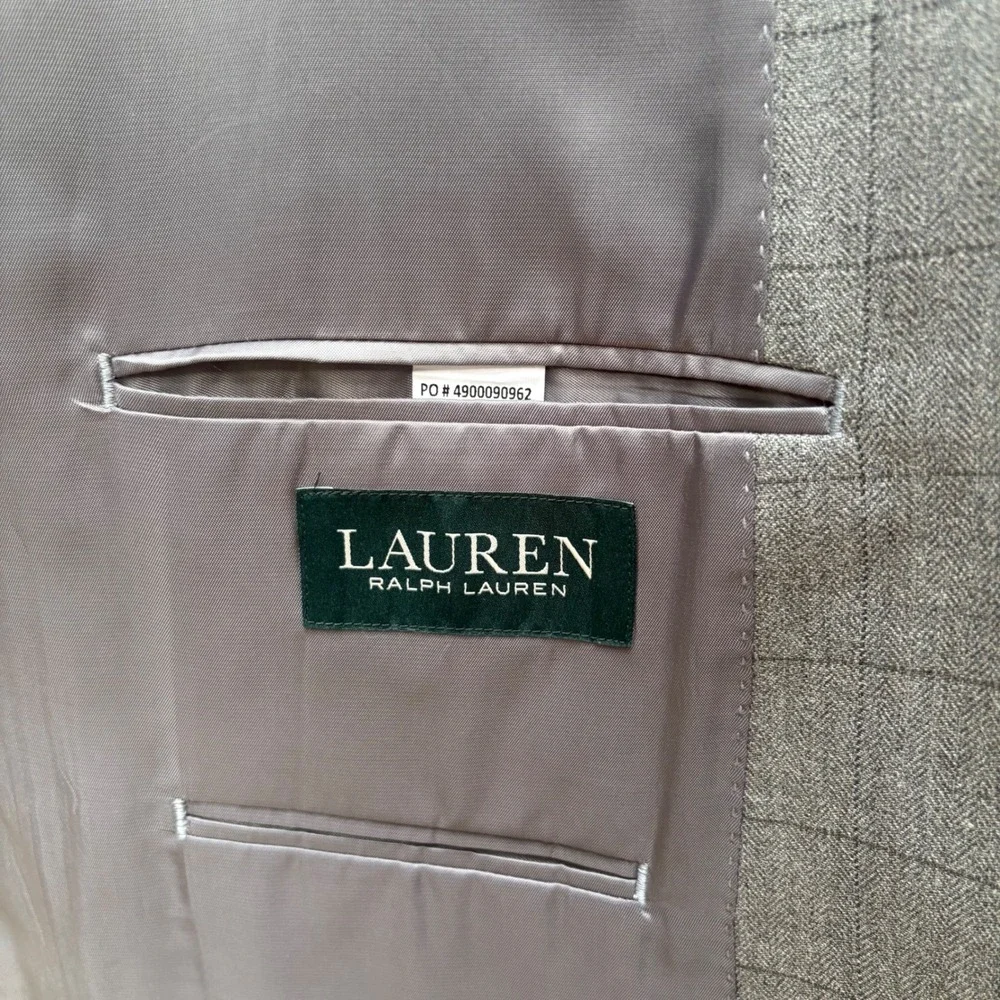 Lauren Ralph Lauren Blazer 46S Grey Silk Wool Windowpane Sport Coat Lightweight